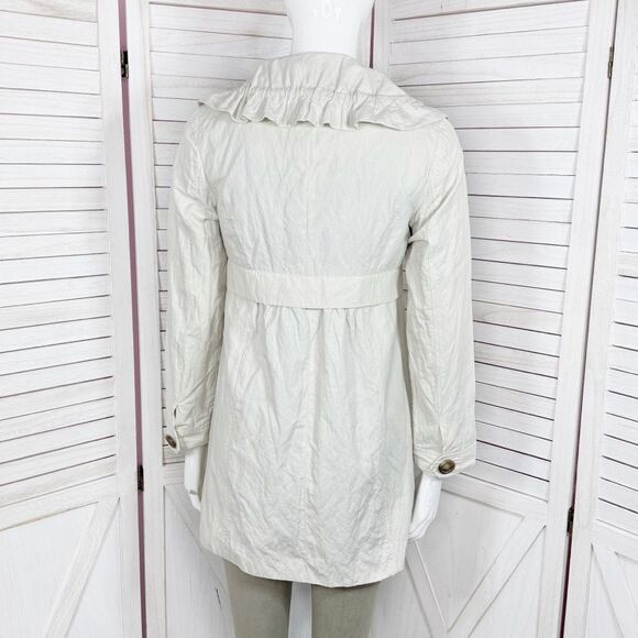 Ann Taylor Loft Ruffled Collar Crinkle Short Trench Coat Jacket Cream Petite XXS - Picture 5 of 14